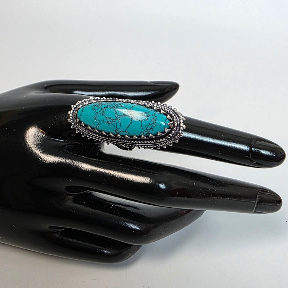 Turquoise Gemstone Ring Handmade India Tibetan Jewelry Gift For Unisex US Size 7